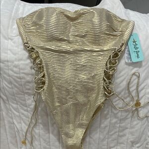 Luli Fama Gold Shimmer Lace-Up  One-Piece